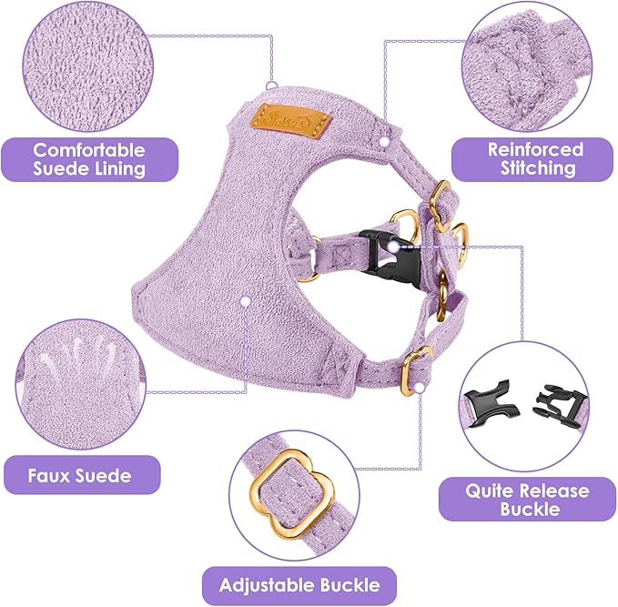 SlowTon Dog Harness Small Sized Dog - Soft XXS Dog Harness and Leash Set No Pull No Chock, Adjustable Lightweight Puppy Harness for XS Small Medium Dogs Cats (Solid Purple, XS)