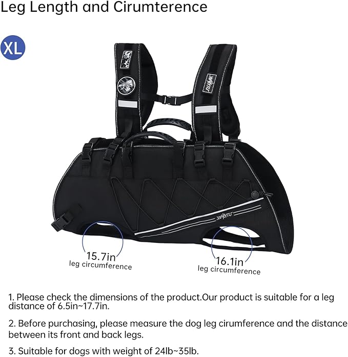 Wakytu Dog Lift Harness for Small Dogs,Dog Backpack Carrier,Adjustable Padded Breathable Straps for Dogs, Disabled, Joint Injuries, Arthritis,XL(24-35LBS)
