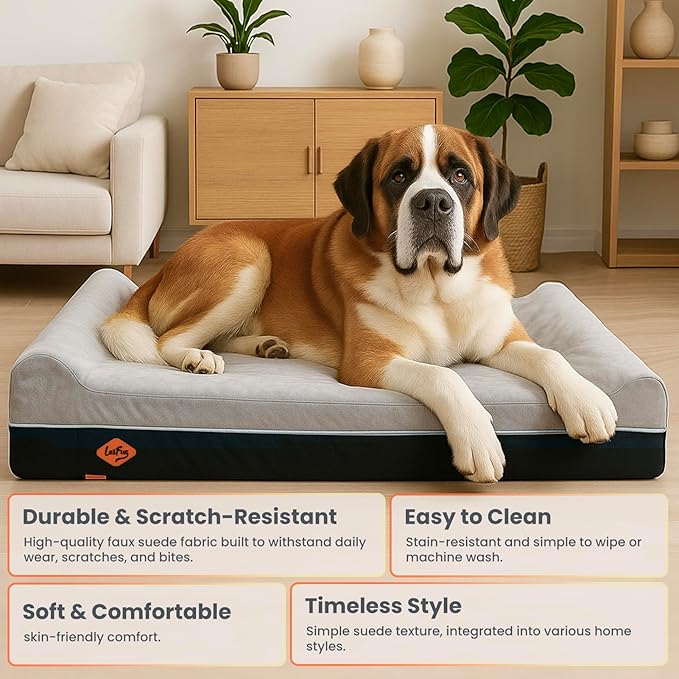 Laifug Orthopedic Memory Foam Extra Large Dog Bed Pillow(60"x48"x10", Slate Grey) Durable Water Proof Liner & Removable Washable Cover & Smart Design