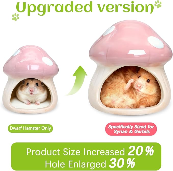 BNOSDM Ceramic Hamster Hideout Cute Mushroom Shape Hamster House and Habitat Cool Hamsters Hide Suitable for Syrian, Mice, Dwarf Hamsters, Gerbils (Pink)