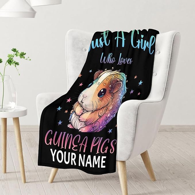 Personalized Guinea Pig Blanket with Name - Soft, Fuzzy & Warm - 30"x40" Small Blanket for Couch, Office - Black Cute Throw Gifts for Kids