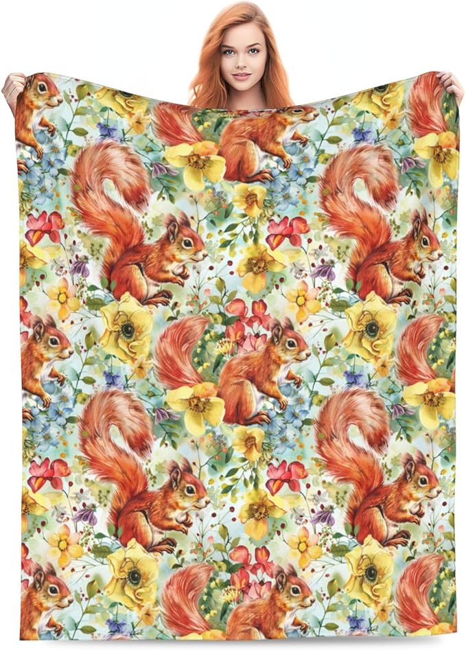 Squirrel Blanket Gifts for Women Men Adults Squirrel Lovers, Animal Plush Fleece Throw Blankets, Cozy Soft Warm Bedding Decor for Sofa Living Room Travel 40"x50"