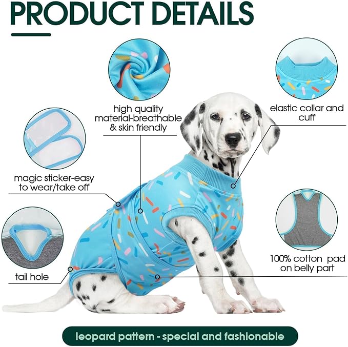 Kuoser Dog Recovery Suit Male, Dog Surgery Suit for Neutering, Breathable Recovery Onesie, Post-Op Protective Vest for Wound, Bodysuit for Abdominal Wounds Skin Disease, BlueRibbon M