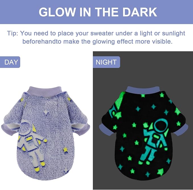 Kosiyi Small Dog Sweater Night Glow Fleece Dog Clothes for Small Dogs Girl Boy, Warm Pullover Doggy Sweatshirt, Winter Pet Coat Jacket Cat Costume, Puppy Outfit Female Male, Blue, XXS