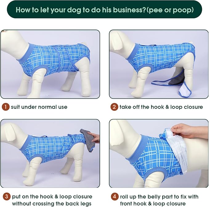 Kuoser Dog Recovery Suit for Female Male Dogs, Post-Surgery Bodysuit for Spay Neuter, Dog Onesie After Surgery, Anti-Licking Pet Surgical Recovery Suit, Blue L