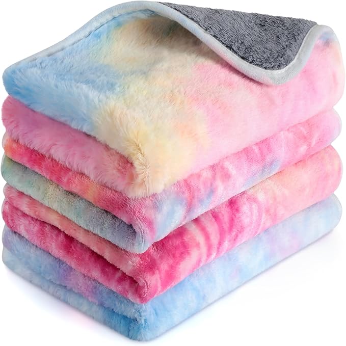 Reginary 4 Pcs Waterproof Guinea Pig Blankets Washable Small Animal Fleece Bedding Guinea Pig Cage Liners Reusable Training Pads Pet Pee Pad Sleep Mat for Hamster(Tie Dye Pattern,35 x 24 Inch)
