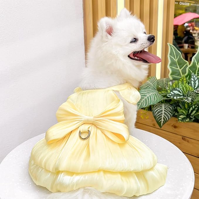 Dog Dress for Small Girl Dogs Cat Dresses for Cats Only Pink Pet Dresses with Bow Decor Cute Summer Girl Dog Skirts,Sleeveless Small Chihuahua Yorkie Clothes (Yellow, M（for 6-9lbs）)