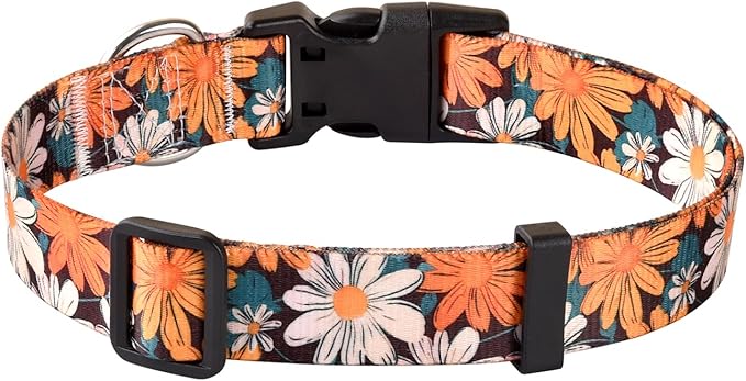 Floral Dog Collar, Adjustable Soft Nylon Pet Collar for Small Medium Large Dogs, Cute Flower Pattern Dog Collar for Girl Boy Dogs(Retro Bloom,M)