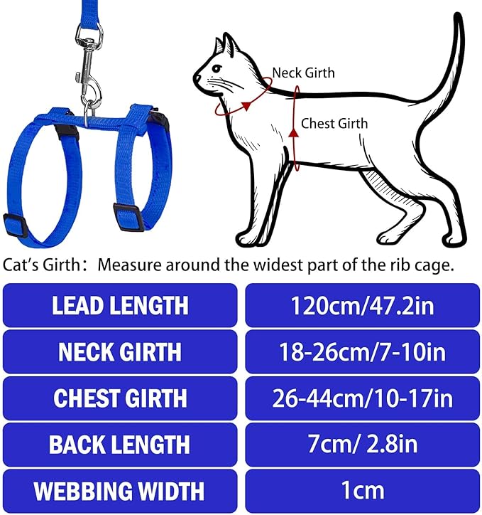 PUPTECK Adjustable Cat Harness and Leash Set Escape Proof Kitten Strap Collar for Walking Travel, Blue