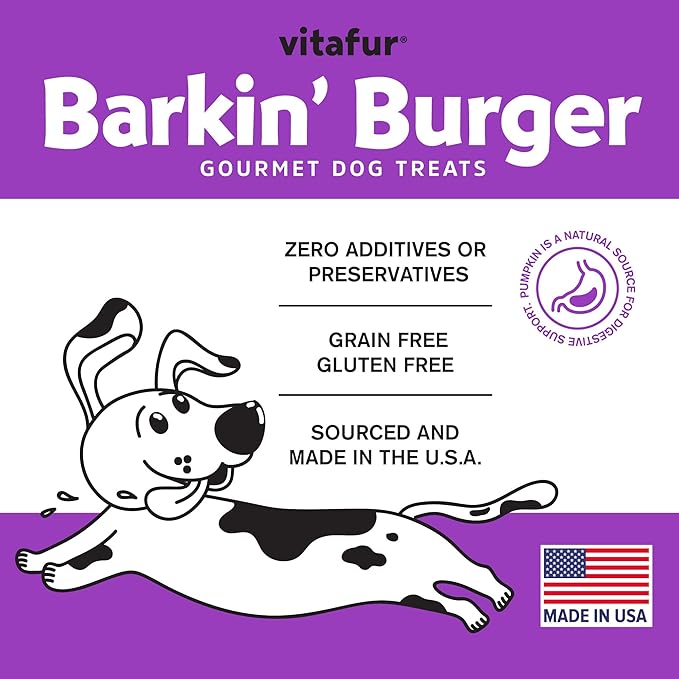 Barkin Burger - Only 2 Premium Ingredients. All Natural Dog Treats - Grain Free, Free from Fillers and Preservatives - Perfect for Sensitive Stomachs, Made in USA (5oz, Chicken & Pumpkin)