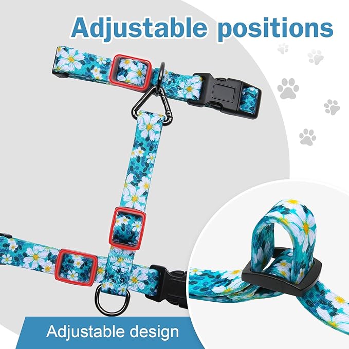 Hikiko Cat Harness and Leash Set Escape Proof Adjustable Walking Travel Cute Girl Kitten Harness for Small Medium Large Cats (Green Flower, M)
