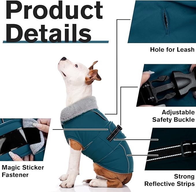 Lelepet Warm Dog Coats for Extra Large Dogs Waterproof Dog Winter Jacket Reflective Pet Fleece Vest Windproof Cold Weather Coats with Adjustable Buckle & Leash Hole, Dark Green, XXXL
