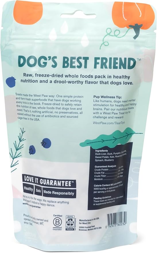 West Paw All-Natural Raw Freeze-Dried Dog Treats – Farm-Fresh Duck Training Treats for Dogs with Fiber, Beta Carotene, Vitamins A, E, C – Wholesome Canine Treat for Puppies, Senior Dogs – 2.5 Oz. …