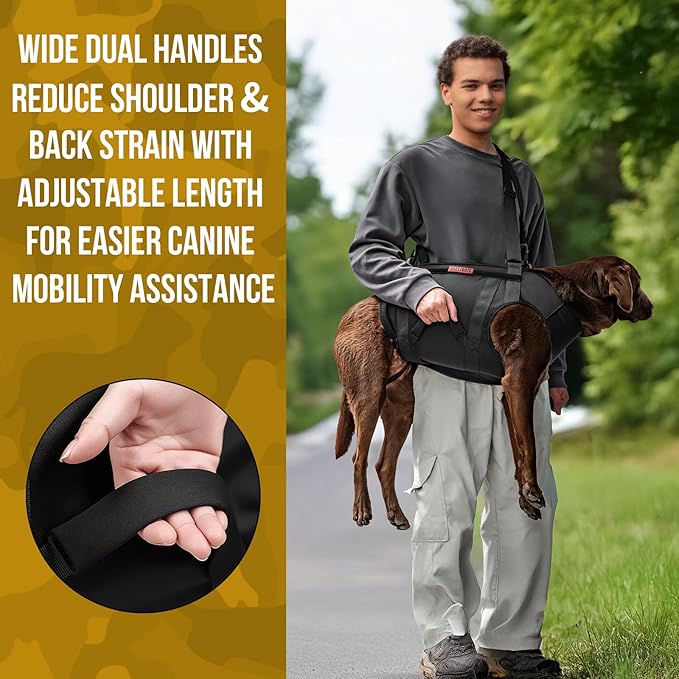 OneTigris Full Body Dog Carry Sling for Large Dogs, Dog Lift Harness Backpack Carrier with Handles, for Senior Dogs, Joint Injuries, Up and Down Stairs (Black, XXL)