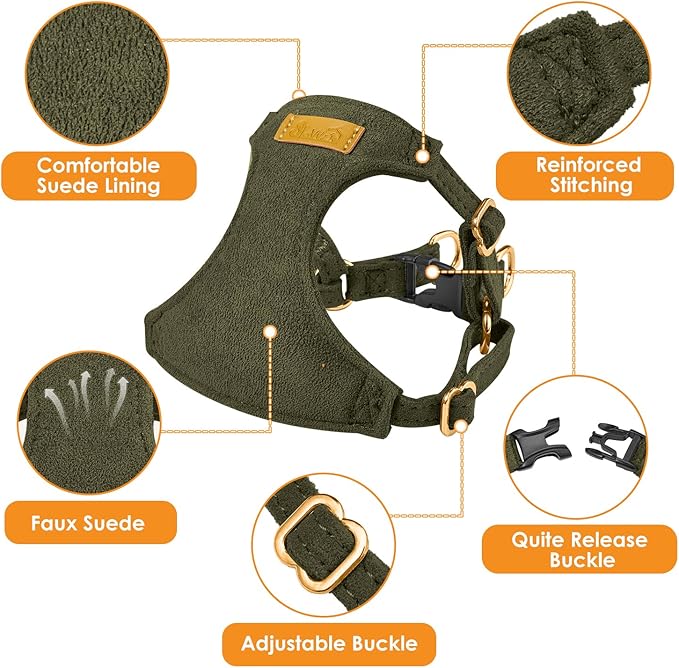 SlowTon Dog Harness Small Sized Dog - Soft XXS Dog Harness and Leash Set No Pull No Chock, Adjustable Lightweight Puppy Harness for XS Small Medium Dogs Cats (Solid Military Green, XS)