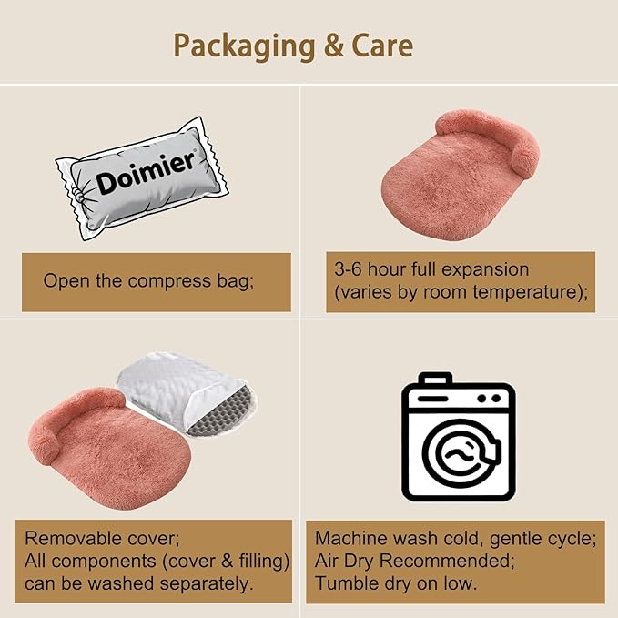Calming Dog & Cat Beds for Small Medium Dogs Cats, Anti-Anxiety Plush Pets Lounge Couch Sofa Orthopedic Cushion, Soft Fluffy Faux Fur Washable, Fits up to 25 lbs Pets (Oval, Blush 26"x20")
