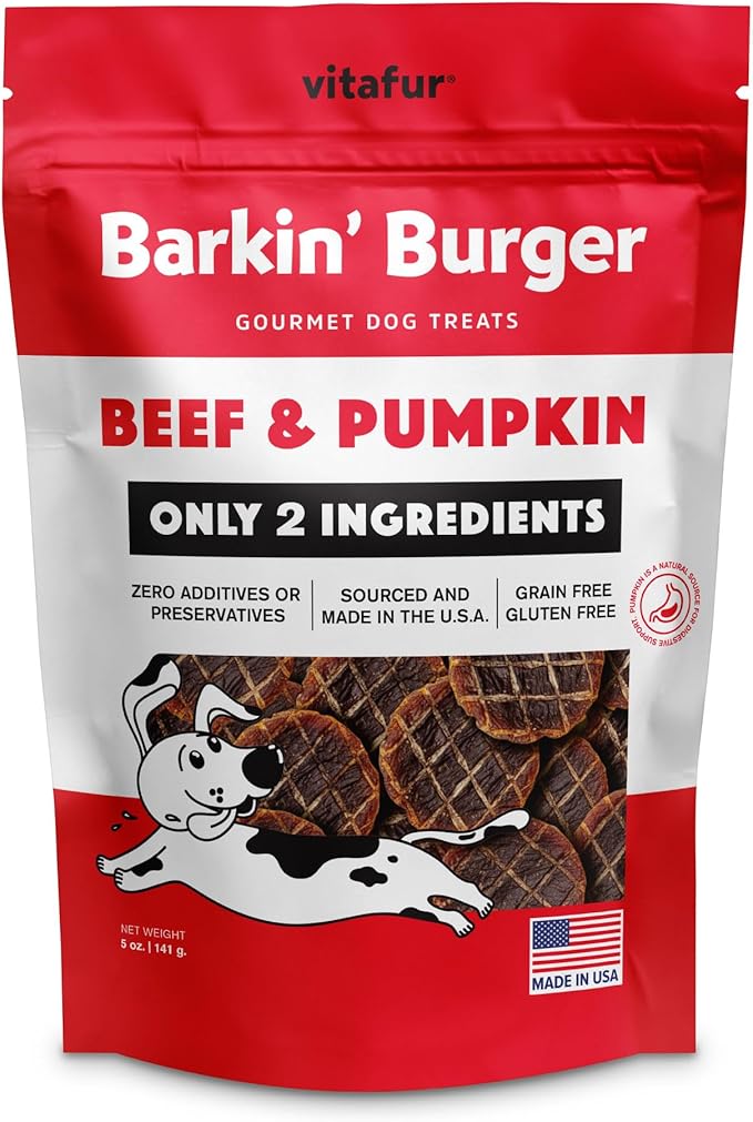 Barkin Burger - Only 2 Premium Ingredients. All Natural Dog Treats - Grain Free, Free from Fillers and Preservatives - Perfect for Sensitive Stomachs, Made in USA (5 oz, Beef & Pumpkin)