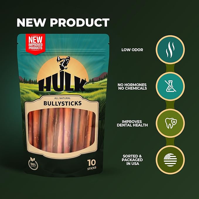 6-inch Bully Sticks for Dogs (Pack of 10), Natural Scent & Long Lasting Dog Dental Chews All Natural & Single Ingredient, 100% Beef Dog Treat with No Artificial Flavor