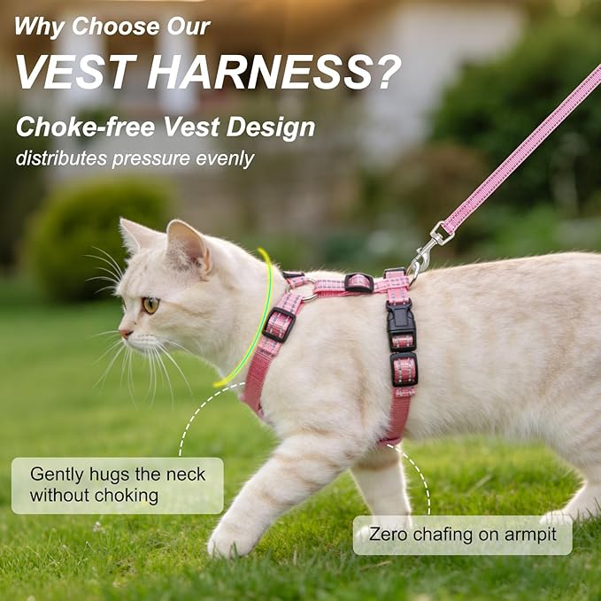 BEAUTYZOO Cat Harness and Leash Set for Walking Escape Proof, Neck Release Adjustable Harness for Kitten Puppy Small Medium Large Cats, Soft Cute Easy Control Small Cat Harness for Cats Boy and Girls