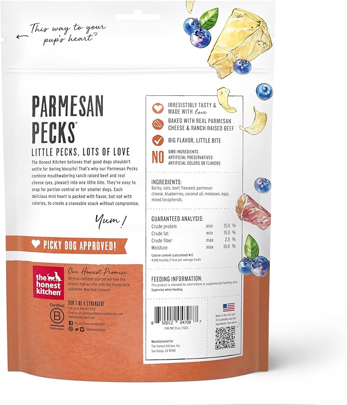 The Honest Kitchen Human Grade Dog Food Parmesan Pecks: Beef, Parmesan & Blueberry Recipe, 8 oz Bag