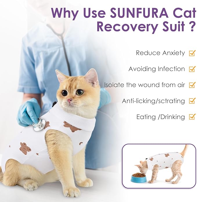 Cat Recovery Suit, Kitten Surgical Full Bodysuit for Abdominal Wound Protector Anti Licking After Surgery, Professional Bandages Cone E-Collar Alternative for Small Male & Female Pets