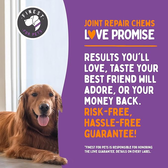 Joint Repair Dog Joint Supplement with Glucosamine for Dogs, Chondroitin, Omega 3, MSM, Hemp & Turmeric. Supports Hip & Joint Health, Mobility & New Cartilage. 120 Chicken Flavor Chews, Made in USA