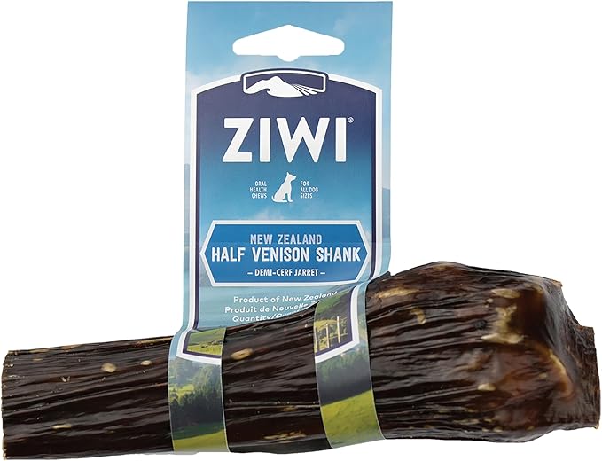 ZIWI Venison Deer Half Shank – 2-in-1 Dog Bone Chew Treat Wrapped in Beef Esophagus - All Natural, Air-Dried (2.5oz)