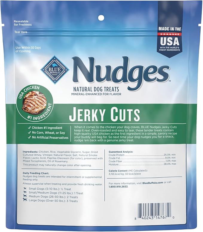 Blue Buffalo Nudges Jerky Cuts Dog Treats, Made in the USA with Natural Ingredients, Chicken, 10-oz Bag (Pack of 6)