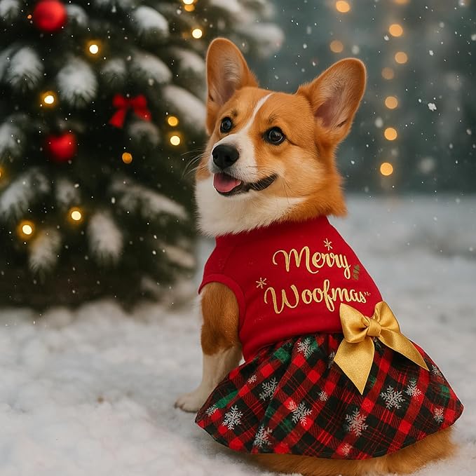Abbylike 3 Pcs Seasonal Dog Outfits Christmas Halloween Thanksgiving Pet Costume Cotton Holiday Puppy Dress Lightweight Pet Apparel with Bowknot for Large Medium Cat Clothing, Small