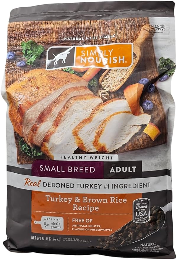 SIMPLY NOURISH Small Breed Adult Healthy Weight Turkey and Brown Rice Dry Dog Food, 5 Pound Bag