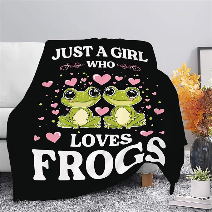 Frog Blanket Just A Girl Who Loves Frogs Cute Cartoon Frog Throw Blanket Gifts for Girls Boys Kids Women Men Adults Super Soft Cozy Plush Fluffy Fuzzy Fleece Blanket Home Decor 40''X50''