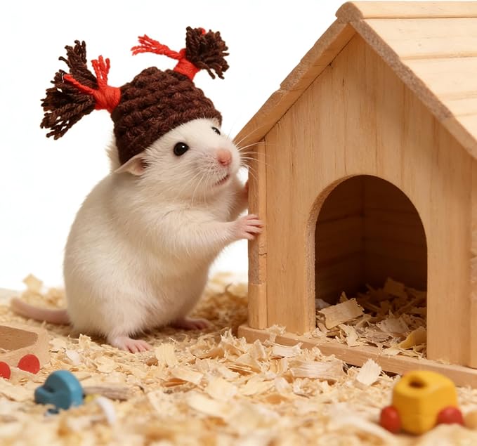 Hamster Hats Mini Party Hats for Small Animals, 6 Pcs Cute Hand Knitted Tiny Hats for Guinea Pig Snakes Lizards Bearded Dragon Bunny Reptile Pets Clothes Valentine's Day Party Costume Accessories