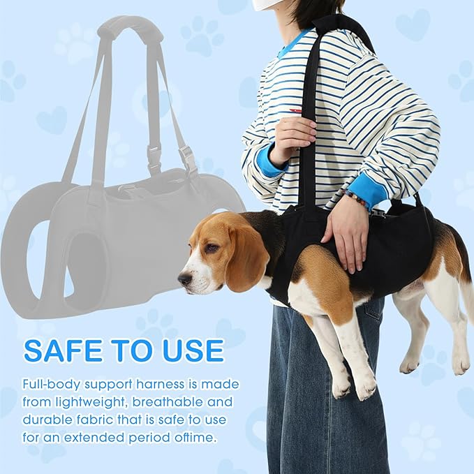 Shinylin Dog Carry Sling Emergency Backpack Pet Legs Support and Rehabilitation Dog Lift Harness Adjustable Lifting Straps Carrier for Senior Dogs Joint Injuries, Arthritis, Hiking, Skiing, Black(S)
