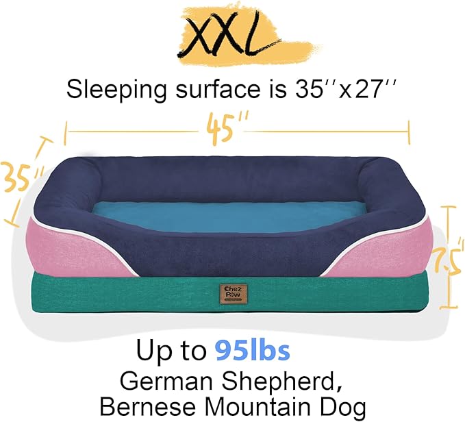 Chez Paw Orthopedic Extra Large Dog Bed - XXL Washable Giant Pet Couch Sofa with Removable Cover Waterproof Bolster for Large Size Dogs, 45x35