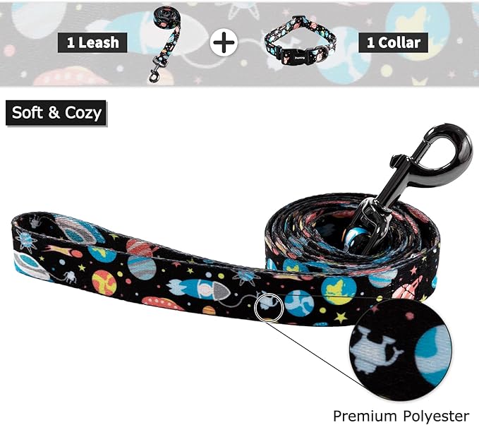Ihoming Dog Collar and Leash Set for Daily Outdoor Walking Running Training, Space Design for Large Boys Girls Dogs Cats Pets, L-Up to 80LBS