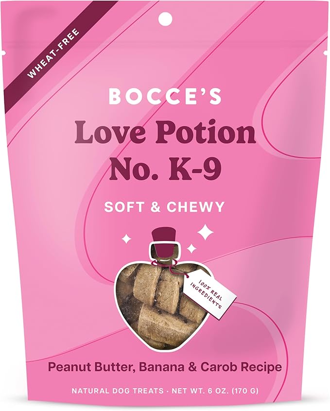 Bocce's Bakery Love Potion No. K-9 Valentine's Dog Treats - Wheat-Free, Natural Soft & Chewy Cookies Made with Real Ingredients - Baked in The USA, 6 oz