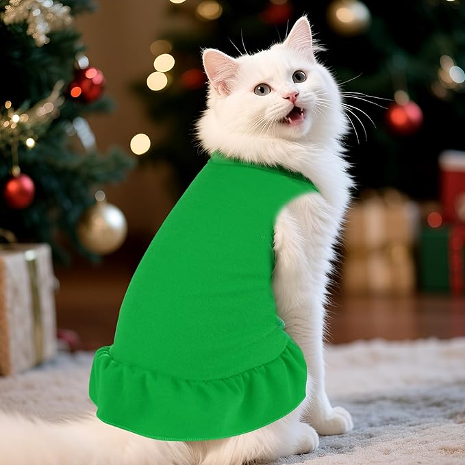 Dog Dresses Cat Skirt Solid Color Dog Clothes Summer Sleeveless Puppy Girl Clothes for Small Pet Dogs Cats (Dark Green, Medium)