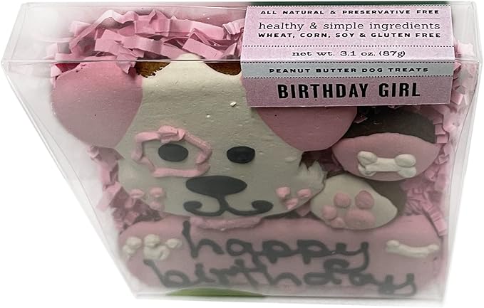 Bubba Rose Biscuit Company: Decorated Birthday Girl Pink Dog Treats - Crunchy Biscuit Texture - Natural Gourmet Dog Cookies - Pack of 4 Cookies - Made in The USA