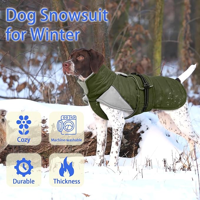 MIGOHI Comfortable Large Dog Coat - Waterproof Dog Coat with Reflective Strips,Windproof XXL Dogs Jacket with Warm Turtleneck, Snow Coats for Large Dogs,Labrador Golden Retriever,2XL,ArmyGreen