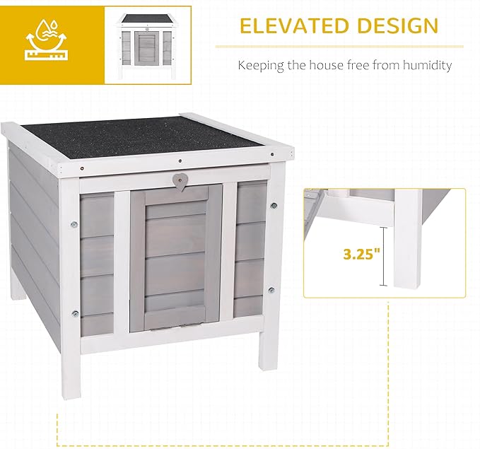PawHut Small Wooden Rabbit Hutch Bunny Cage Guinea Pig Cage Duck House Dog House with Openable & Waterproof Roof, for Rabbits, Chickens, Ducks, Gray