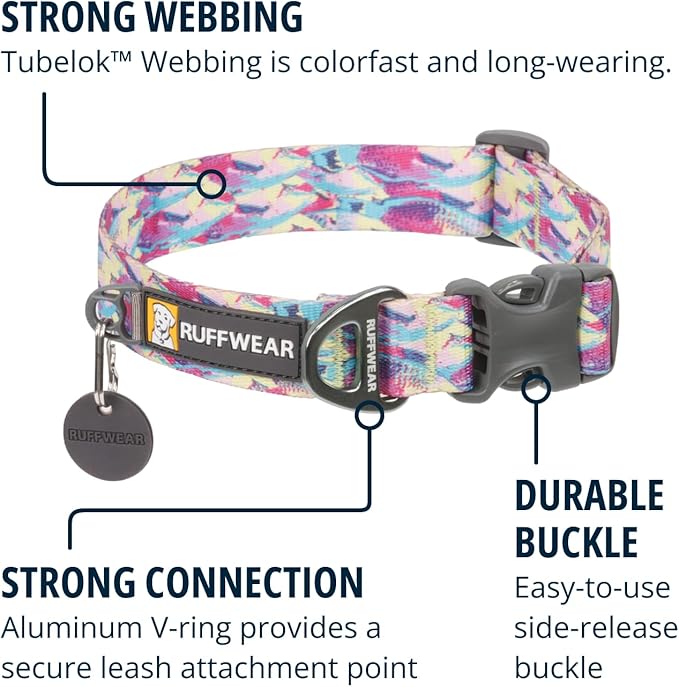 Ruffwear, Front Range Dog Collar, Adjustable Tubelok Webbing, Lightweight, Side Release Buckle, Aluminum V-Ring, Durable for Everyday Use, Reef Fish, 14"-20"