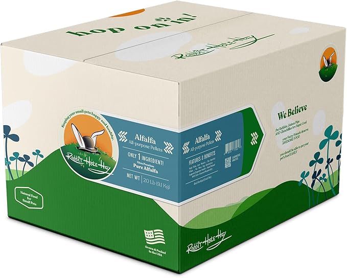 Rabbit Hole Hay - All Natural Alfalfa Pellets for Small Pets - 20 lb Box - Premium Blend