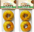 Pork Chomps Roasted Pork Skin Dog Chews, 3 Inch Donuts, Real Chicken, 2 Count, Pack of 2 - Long-Lasting Treats for Dogs - High Protein, Rawhide-Free, Low Fat, Healthy & Delicious Chews