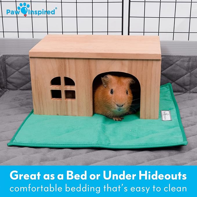 Paw Inspired Guinea Pig Cage Liner Pads | Washable Fleece Bedding, Waterproof Bottom | Super Absorbent Pee Pad or Pet Bed Mat for Guinea Pigs, Ferrets, Rabbits, Hamsters, Small Animals (12"x12", Tan)