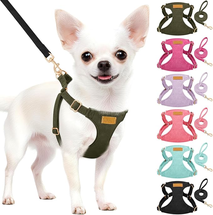 SlowTon Dog Harness Small Sized Dog - Soft XXS Dog Harness and Leash Set No Pull No Chock, Adjustable Lightweight Puppy Harness for XS Small Medium Dogs Cats (Solid Military Green, S)