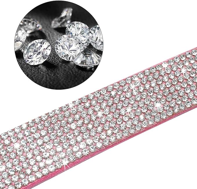 Cute Dazzling Sparkling Elegant Fancy Soft Suede Leather Bling Rhinestone Crystal Jeweled Pet Cat Dog Puppy Collar Dog Leash Combo Set (S(Neck 10-12.5"), Pink-1)