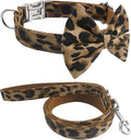 Soft Comfortable Adjustable Leopard Print Pet Collar with Bowtie, Cute Cat Collar and Leash Set for Small Dogs Cats Kitten, Puppy Kitty Grooming Doggy Accessories, Length 8"-13"