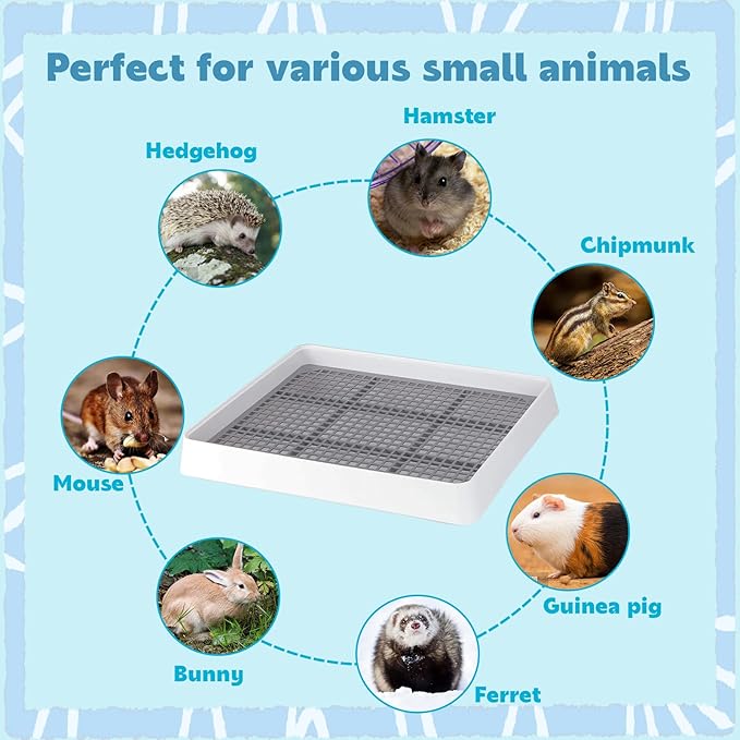 FHTONGE Guinea Pig Litter Box for Cage, Guinea Pigs Litter Pan with Grid, Rectangular Small Amimal Potty Trainer Tray Pet Toilet for Rat Chipmunk Chinchilla Hedgehog Hamster Ferret Rabbit