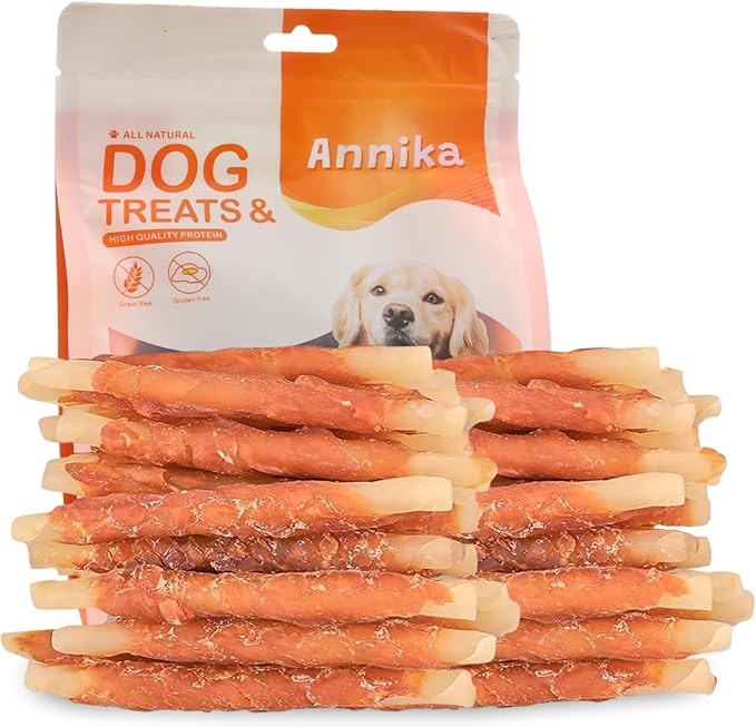 Annika Dog Treats Chicken Wrapped Cod Sticks – Natural, Single Ingredient Cod Dog Treats & Chicken Jerky for Dogs – Long Lasting Fish Chews for Small, Medium & Large Dogs, 11.6 oz