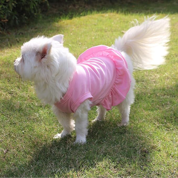 Dog Skirt Shirts, Puppy Dresses for Small Dogs Girls, Pet Clothes Doggy Apparel, Comfortable Summer Shirt Beach Wear Clothing, Outfits for Medium Dog, Kitty Cats, Cotton Tops (Pink XL)